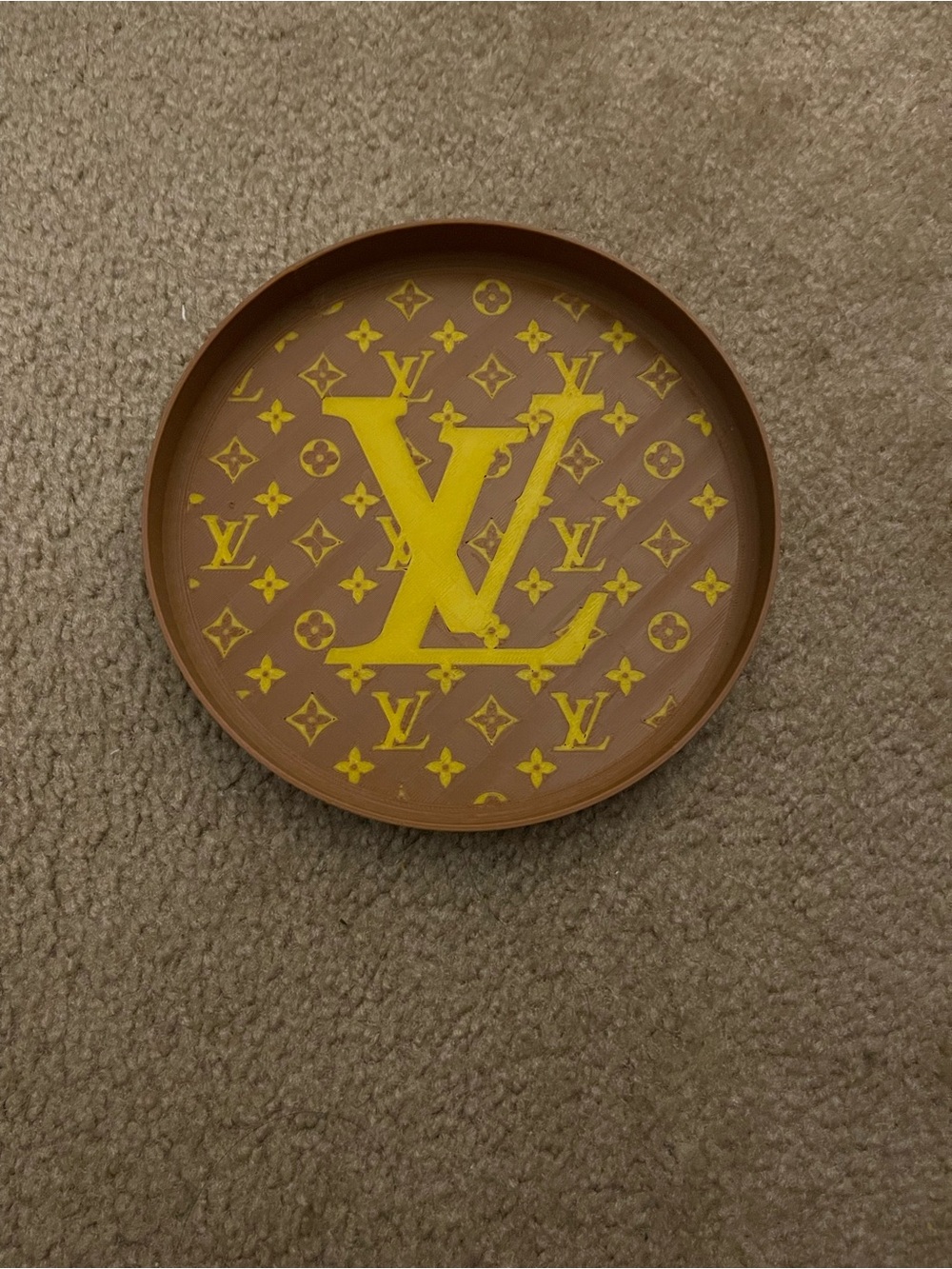 3D Printed Louis Vuitton Brown Tray with Yellow Monogram 6”